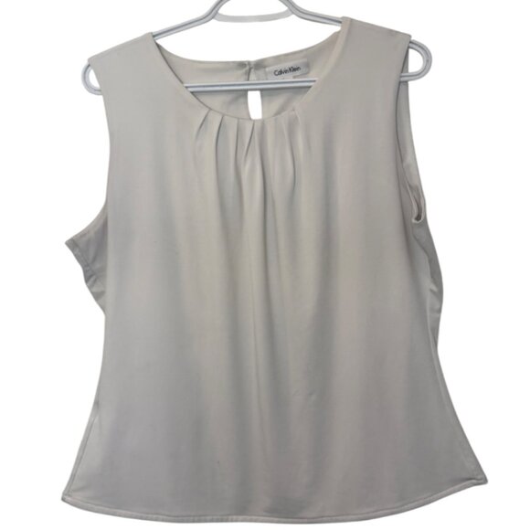 Calvin Klein white sleeveless pleated crew neck top size 12 - Picture 2 of 6